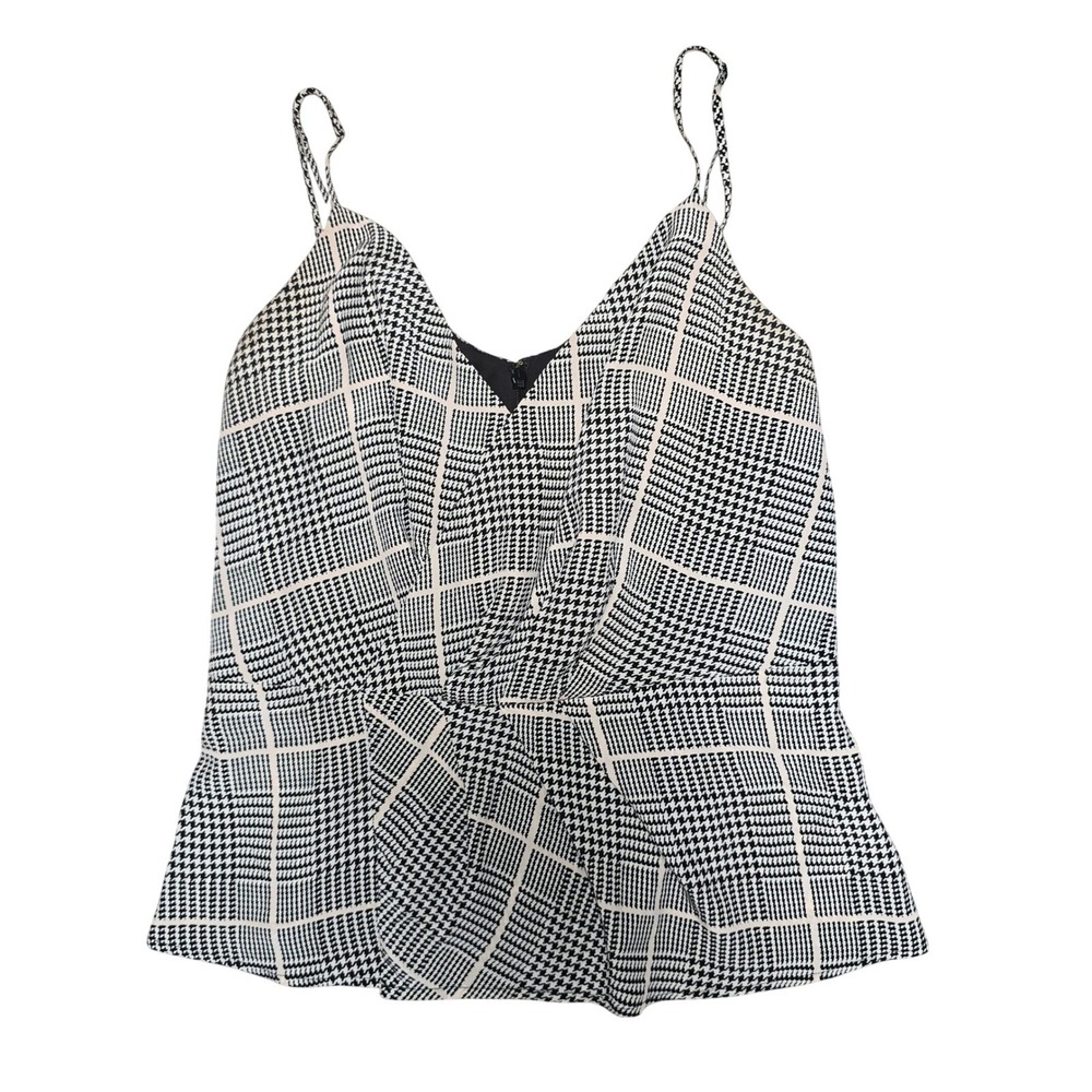 LAGENCE Sleeveless Top Womens M Houndstooth Plaid Silk Polyester Peplum Camisole